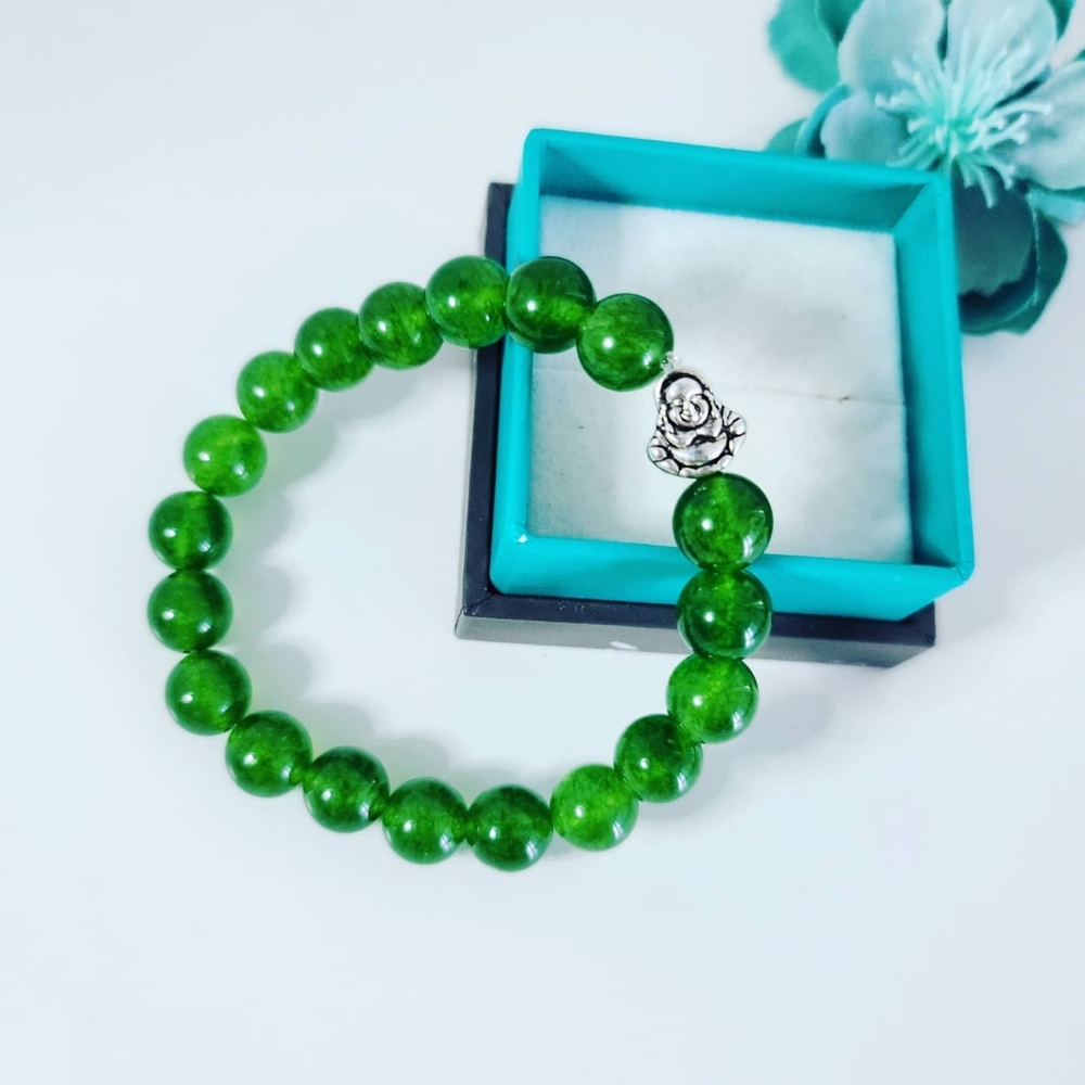 Green Agate Bracelet with Buddha charm ✨